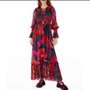 NWT FARM Rio Bird Flowers Multicolor Maxi Dress Size XS